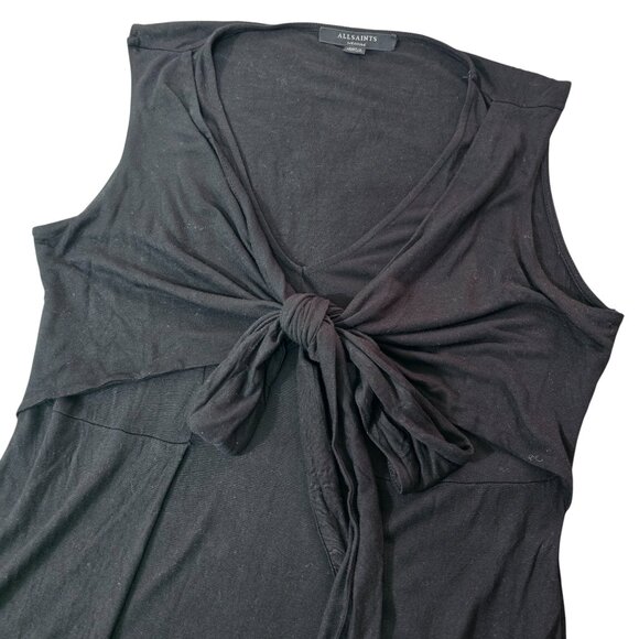 AllSaints Jayda Dress Womens Medium Black Sleeveless Tie Front Drape Jersey Mini - Picture 10 of 13
